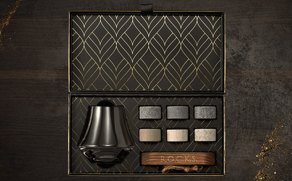 The Connoisseur's Set - Whiskey Stones & Crystal Nosing Tasting Glass Gift Set