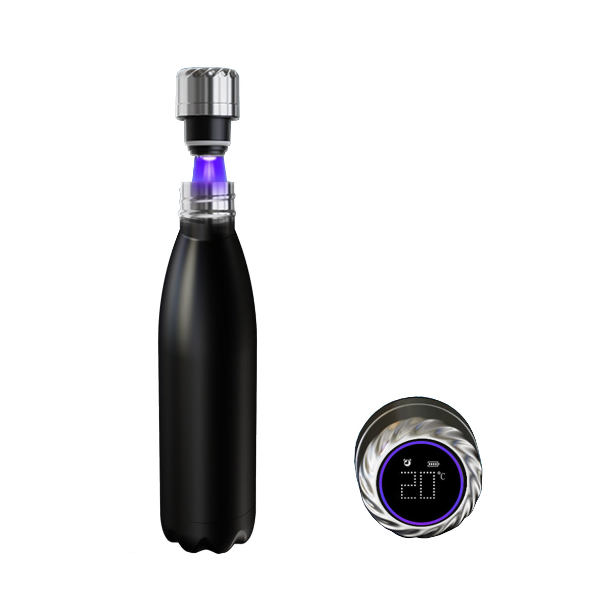 Aquaala UV Water Bottle With Temp Cap. smart sport, ultraviolet, and self-disinfecting water bottle