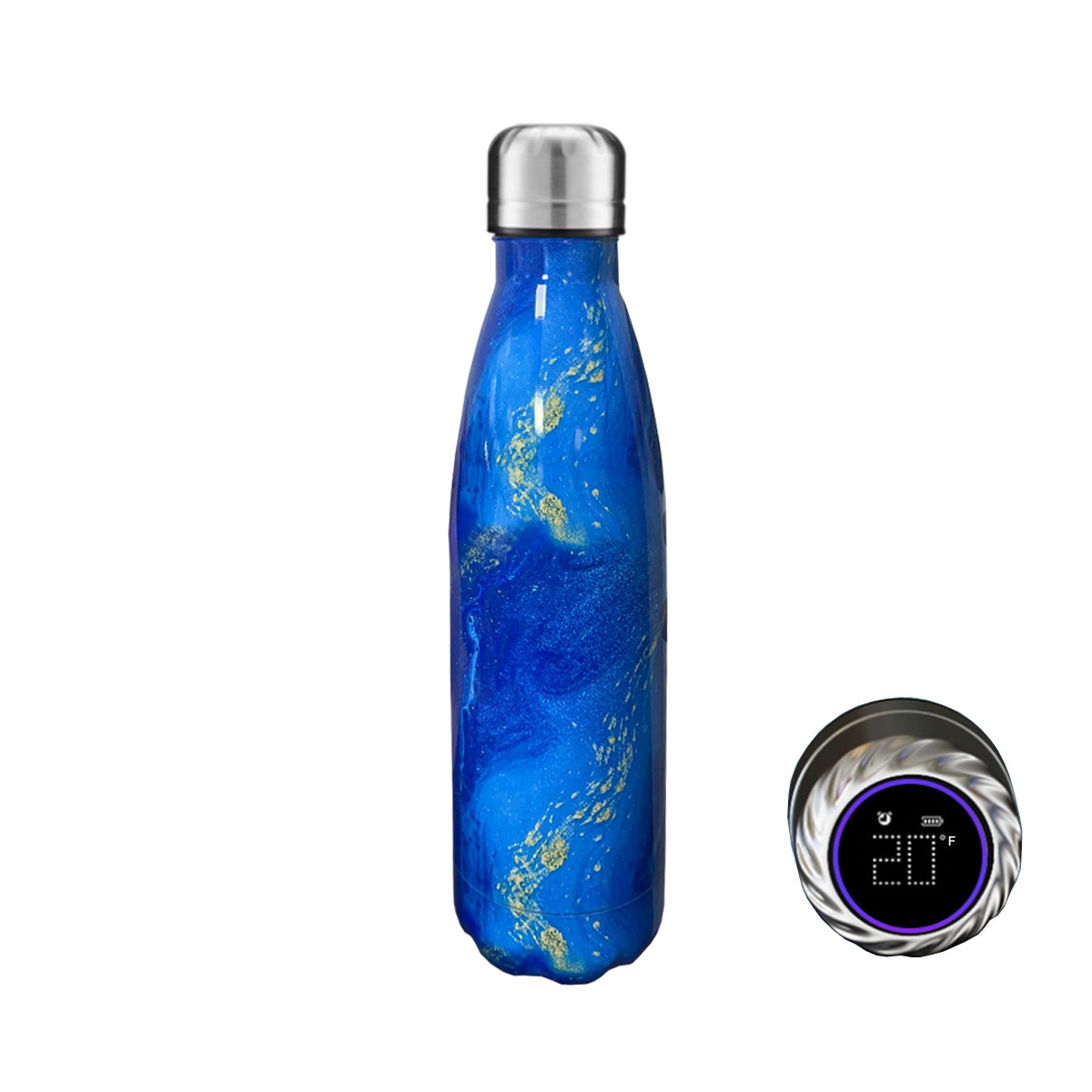 Aquaala UV Water Bottle With Temp Cap. smart sport, ultraviolet, and self-disinfecting water bottle