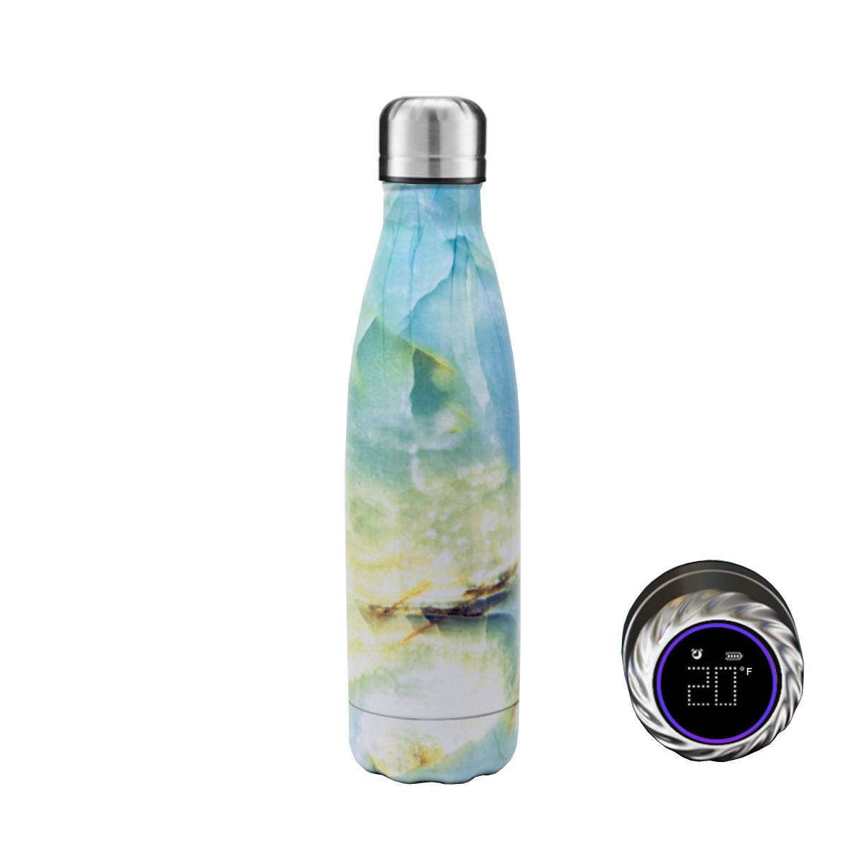 Aquaala UV Water Bottle With Temp Cap. smart sport, ultraviolet, and self-disinfecting water bottle