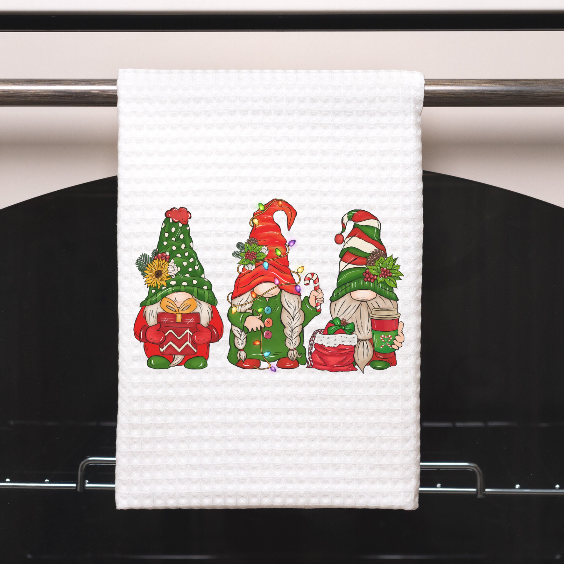 Funny Christmas  Farmhouse Gnome Tea Towel , Decorative Christmas Kitchen Hand Towel for Airbnb Xmas Decor, Holiday Kitchen Gifts Dish Towel