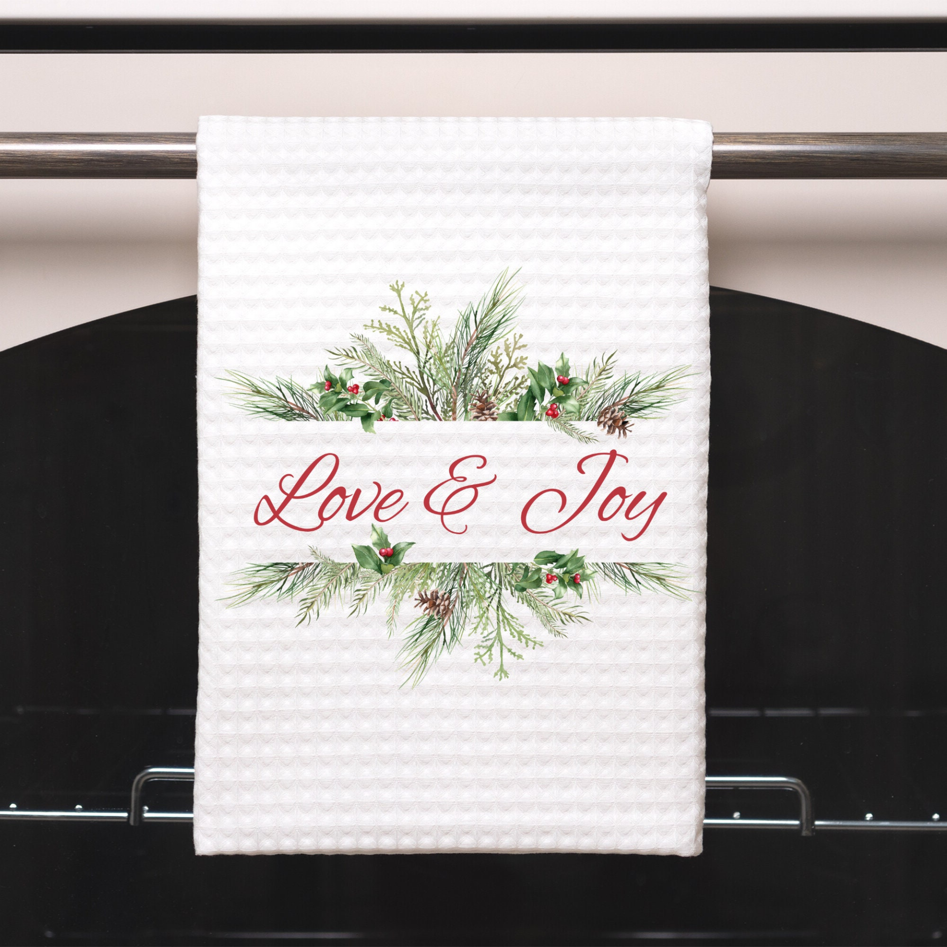 Chirstmas Farmhouse Love & Joy Tea Towel , Decorative Christmas Kitchen Hand Towel for Airbnb Xmas Decor, Holiday Kitchen Gifts Dish Towel