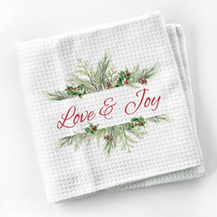 Chirstmas Farmhouse Love & Joy Tea Towel , Decorative Christmas Kitchen Hand Towel for Airbnb Xmas Decor, Holiday Kitchen Gifts Dish Towel