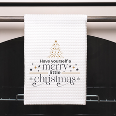 Farmhouse Merry Little Christmas Tea Towel , Decorative Christmas Kitchen Hand Towel for Airbnb Xmas Decor, Holiday Kitchen Gift Dish Towel