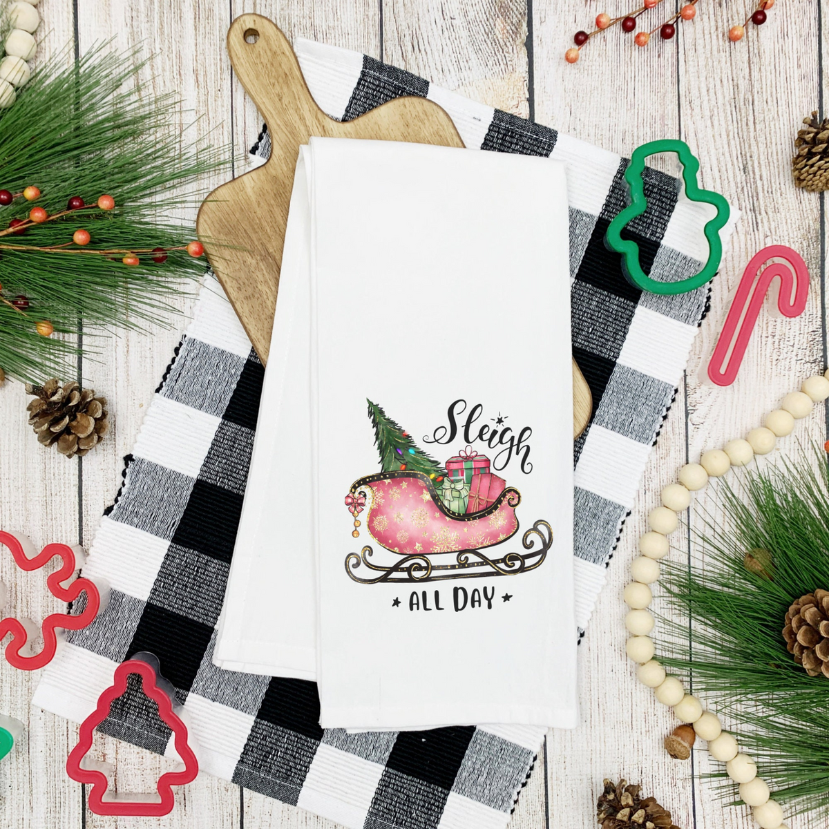 Funny Christmas Kitchen Gift Kitchen Towel, Sleigh All Day Waffle Weave Christmas Hand Towel, Kitchen or Bathroom Towel for New Home Gift