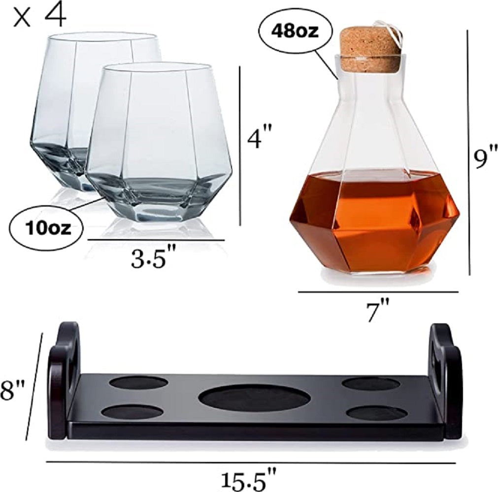 6-Piece Italian Crafted Glass Decanter and Whisky Glasses Set.