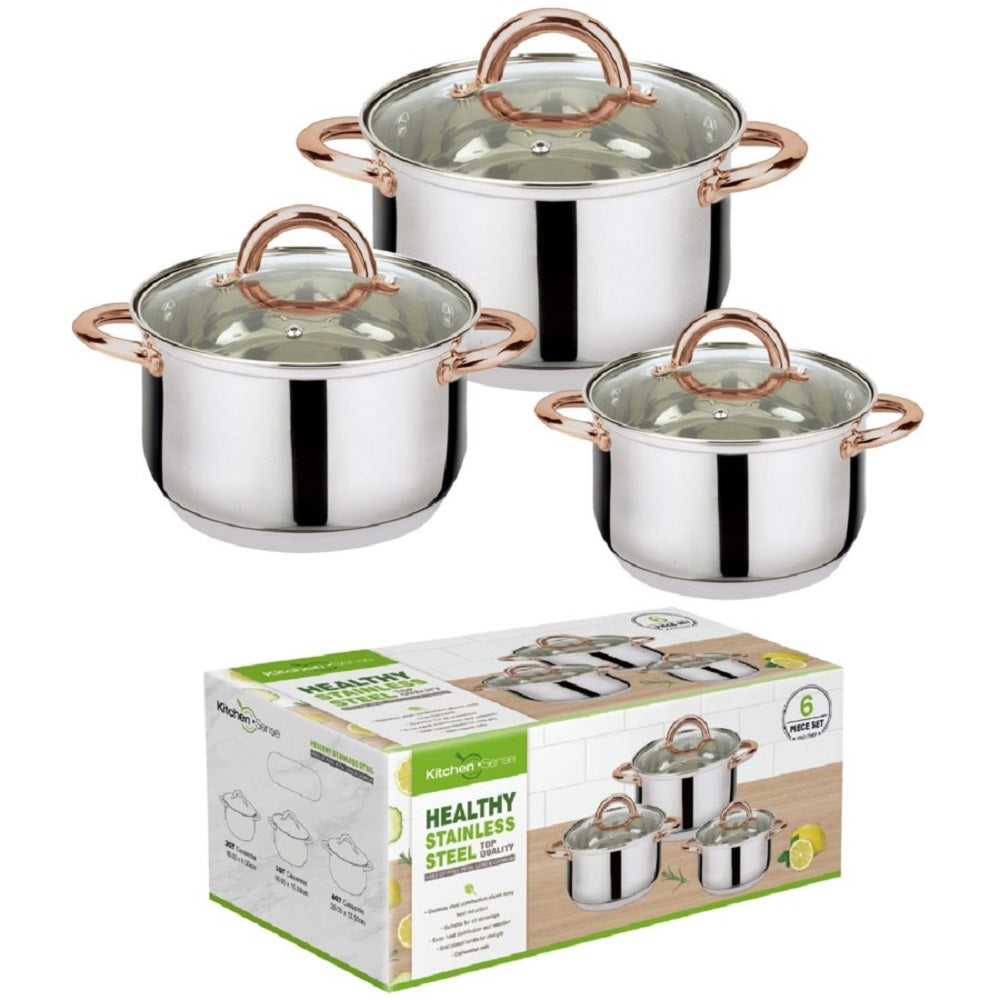 6-Piece Stainless Steel Casserole Set Pots and Lids.