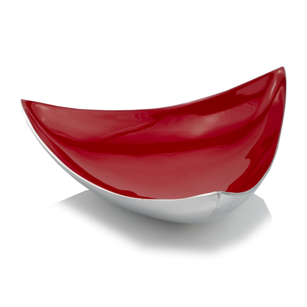 14" Silver And Red Triangular Bowl.