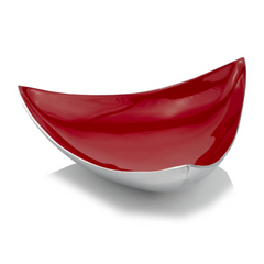 14" Silver And Red Triangular Bowl.