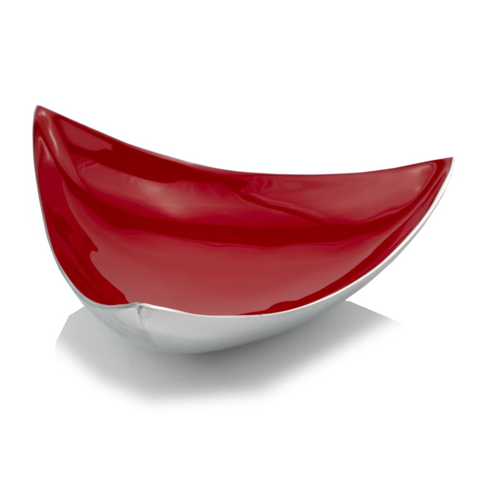 14" Silver And Red Triangular Bowl.