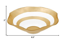 9" Clear and Gold Glass Round Ruffle Centerpiece Bowl.