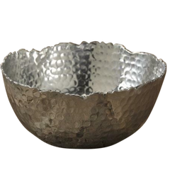 11" Silver Steel Modern Hammered Cut Bowl