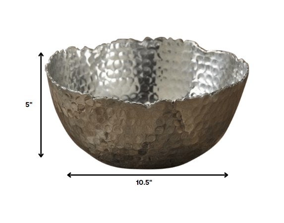 11" Silver Steel Modern Hammered Cut Bowl