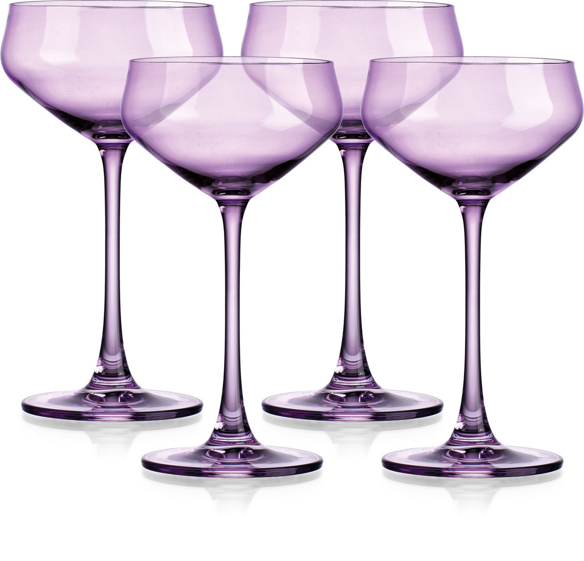 Set of Four Translucent Purple Coupe Glasses.