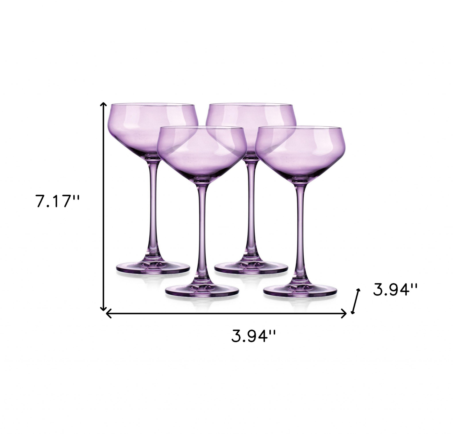 Set of Four Translucent Purple Coupe Glasses.