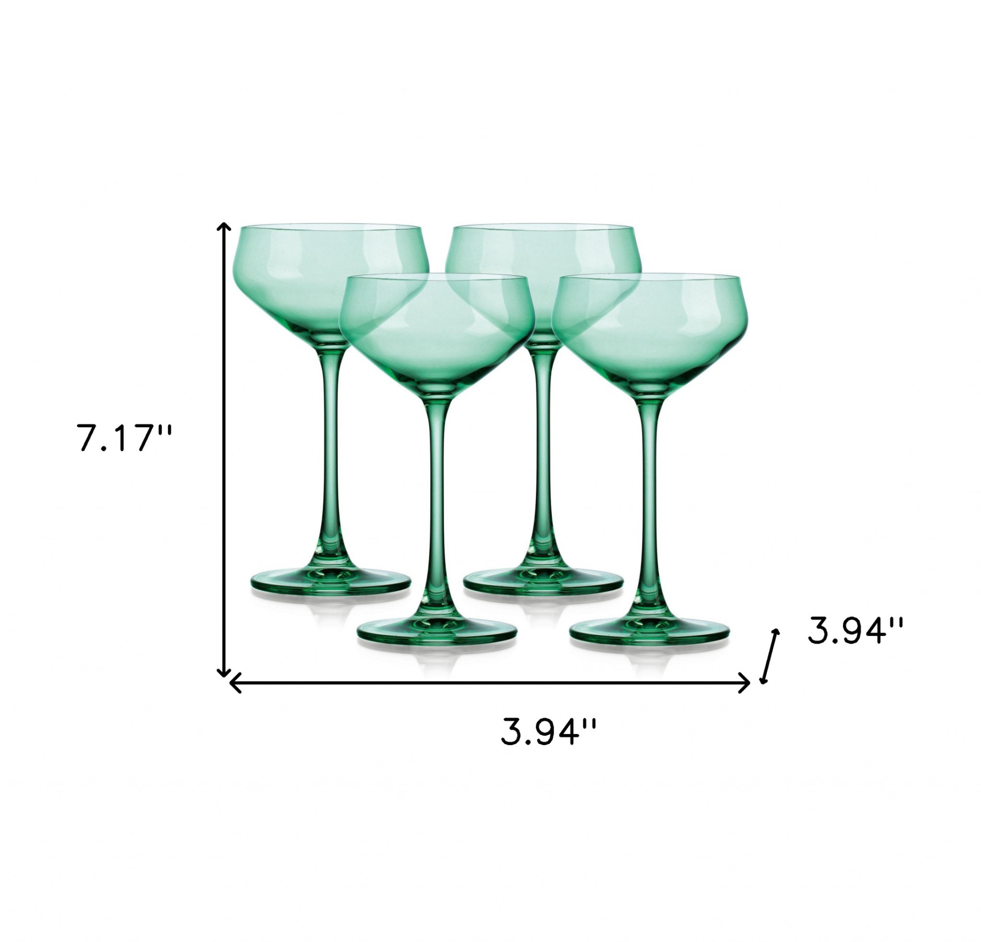 Set of Four Translucent Pale Green Coupe Glasses.