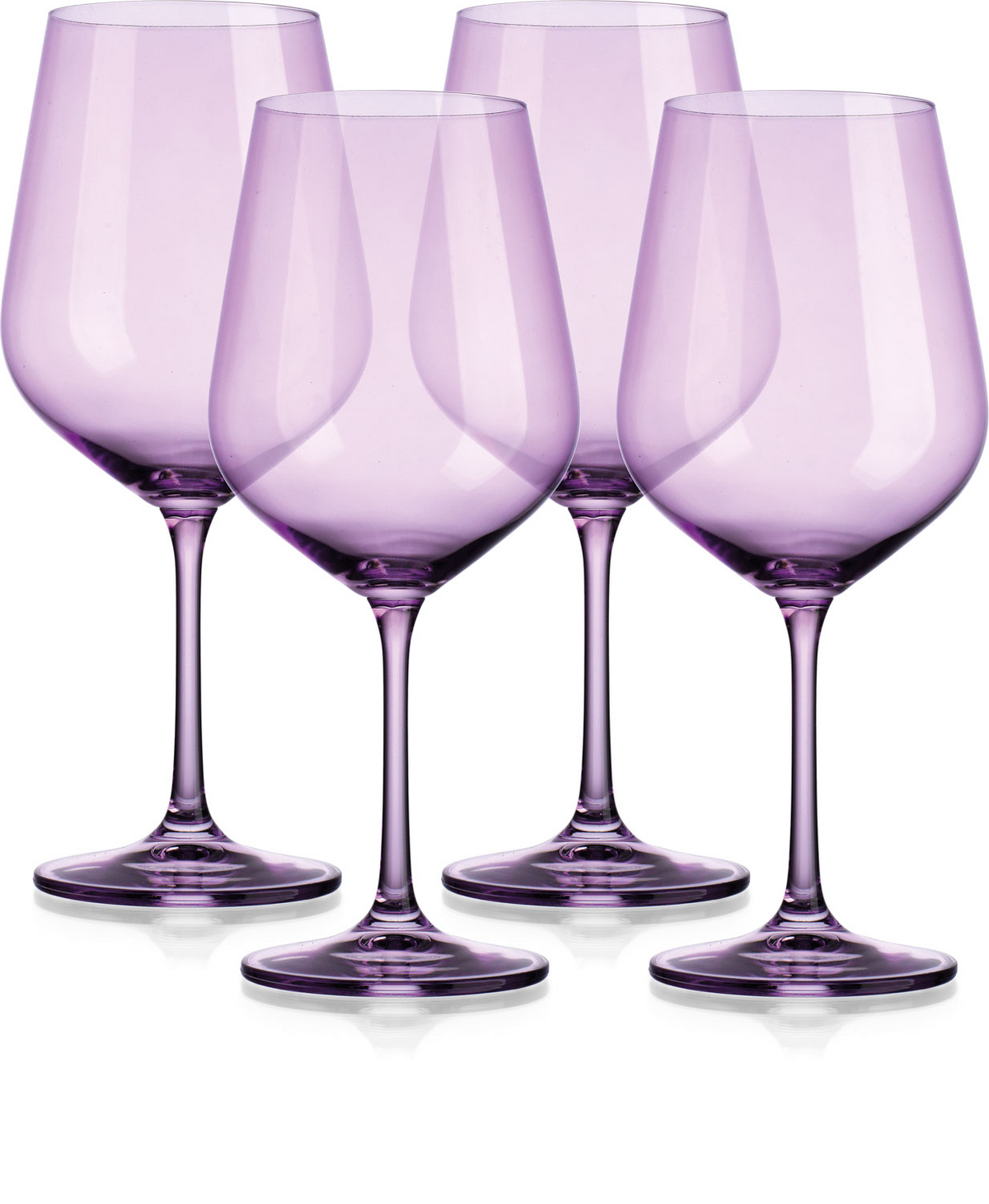 Set of Four Translucent Purple Large Wine Glasses.