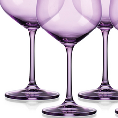 Set of Four Translucent Purple Large Wine Glasses.