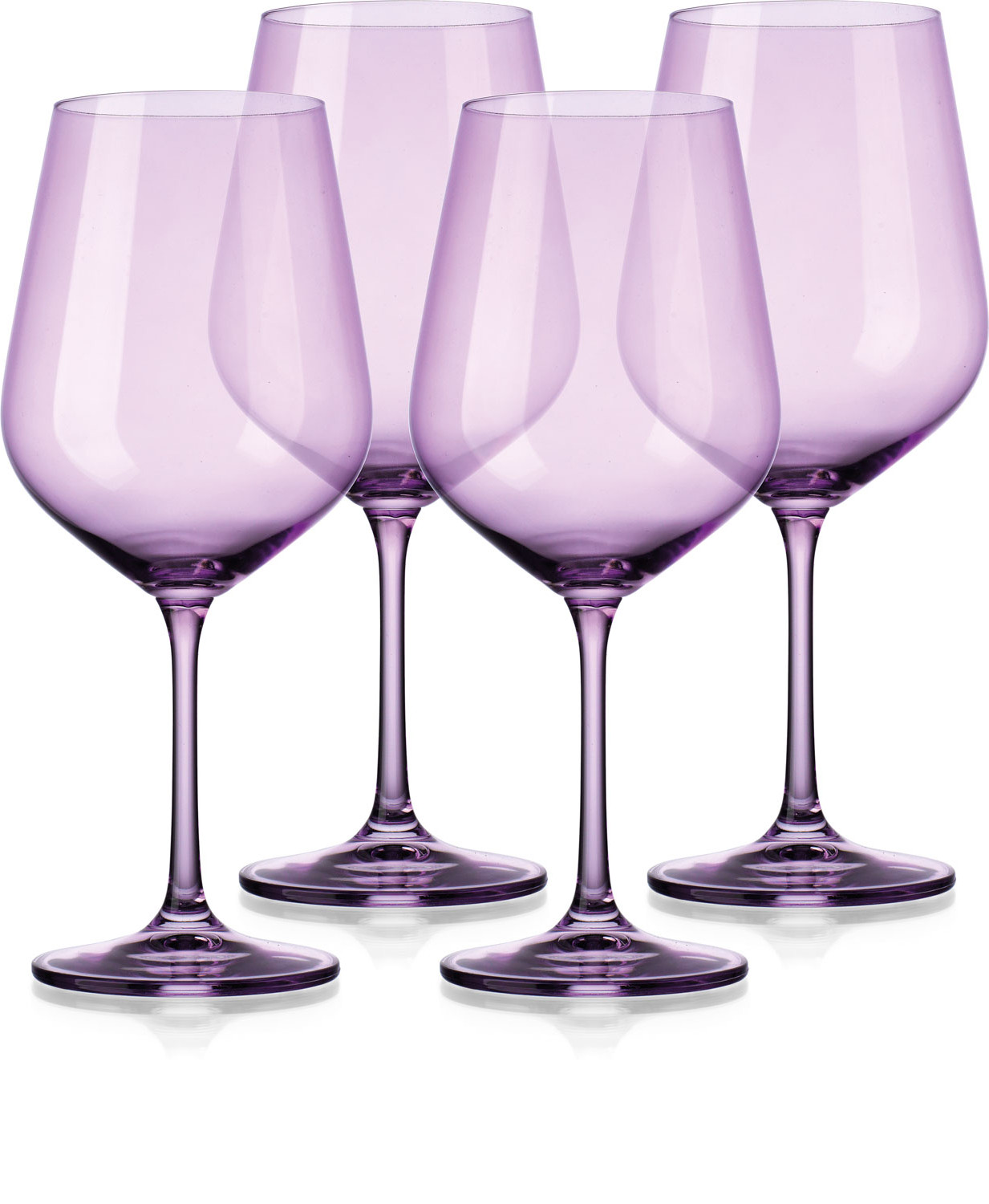 Set of Four Translucent Purple Large Wine Glasses.