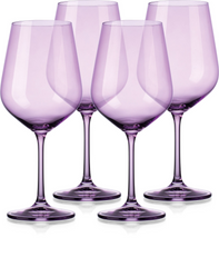 Set of Four Translucent Purple Large Wine Glasses.