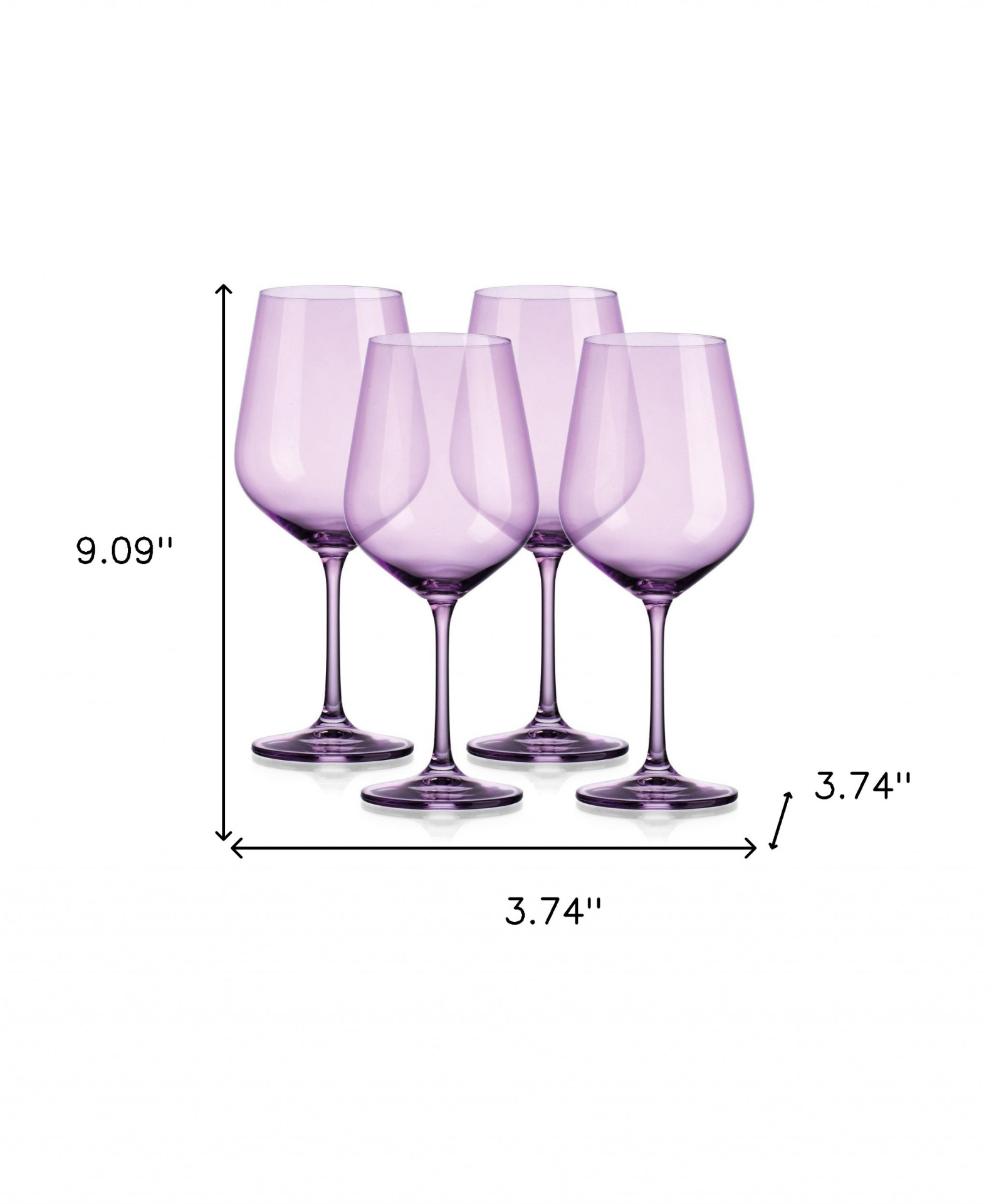 Set of Four Translucent Purple Large Wine Glasses.