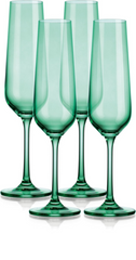 Set of Four Translucent Pale Green Champagne Flutes.