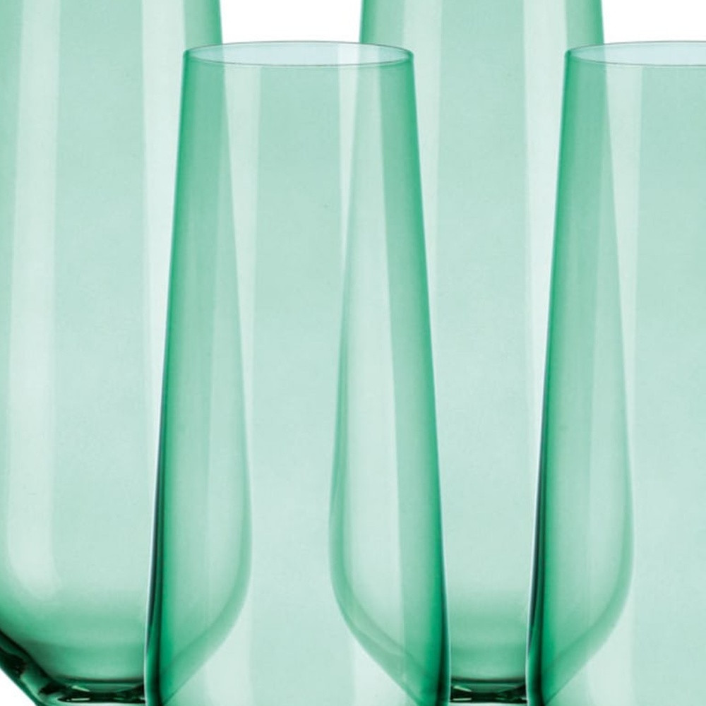 Set of Four Translucent Pale Green Champagne Flutes.