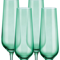 Set of Four Translucent Pale Green Champagne Flutes.