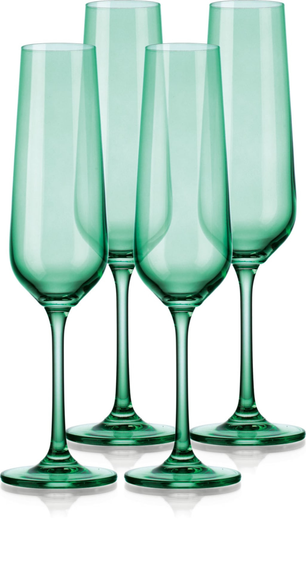 Set of Four Translucent Pale Green Champagne Flutes.