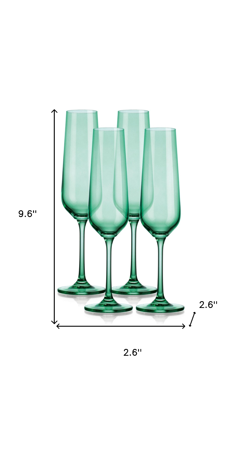 Set of Four Translucent Pale Green Champagne Flutes.