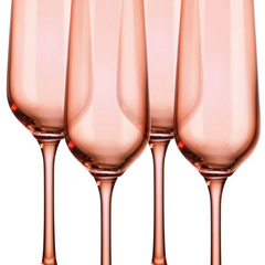 Set of Four Translucent Blush Champagne Flutes.