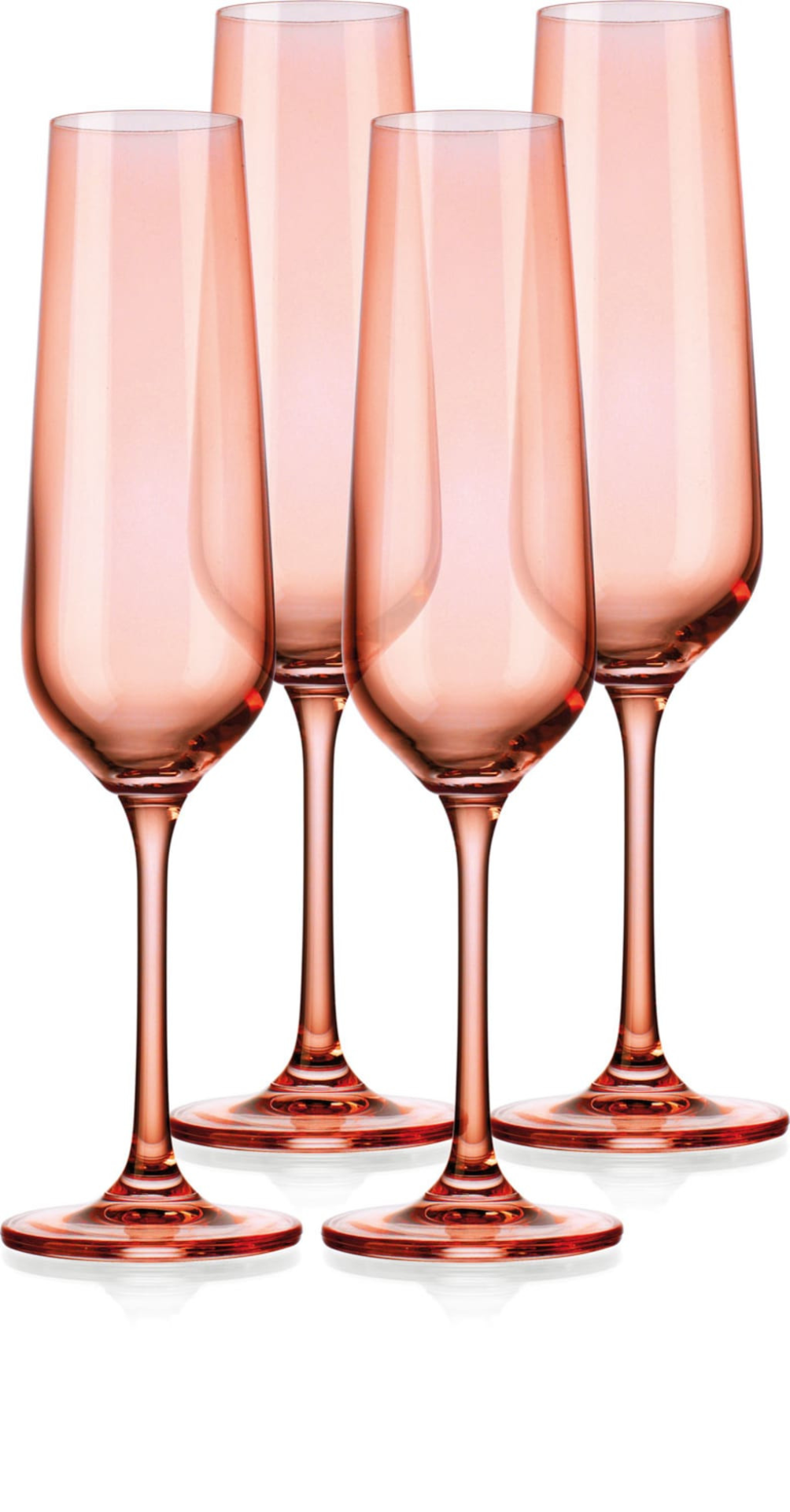 Set of Four Translucent Blush Champagne Flutes.