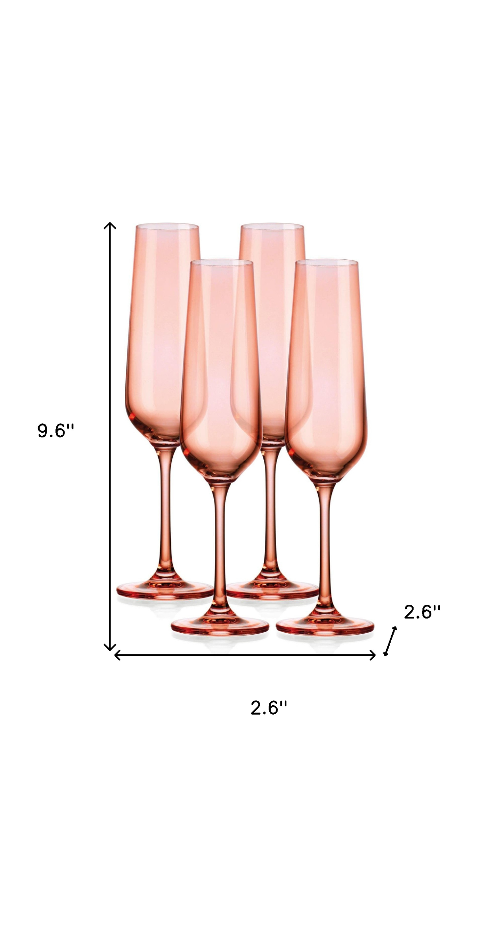 Set of Four Translucent Blush Champagne Flutes.