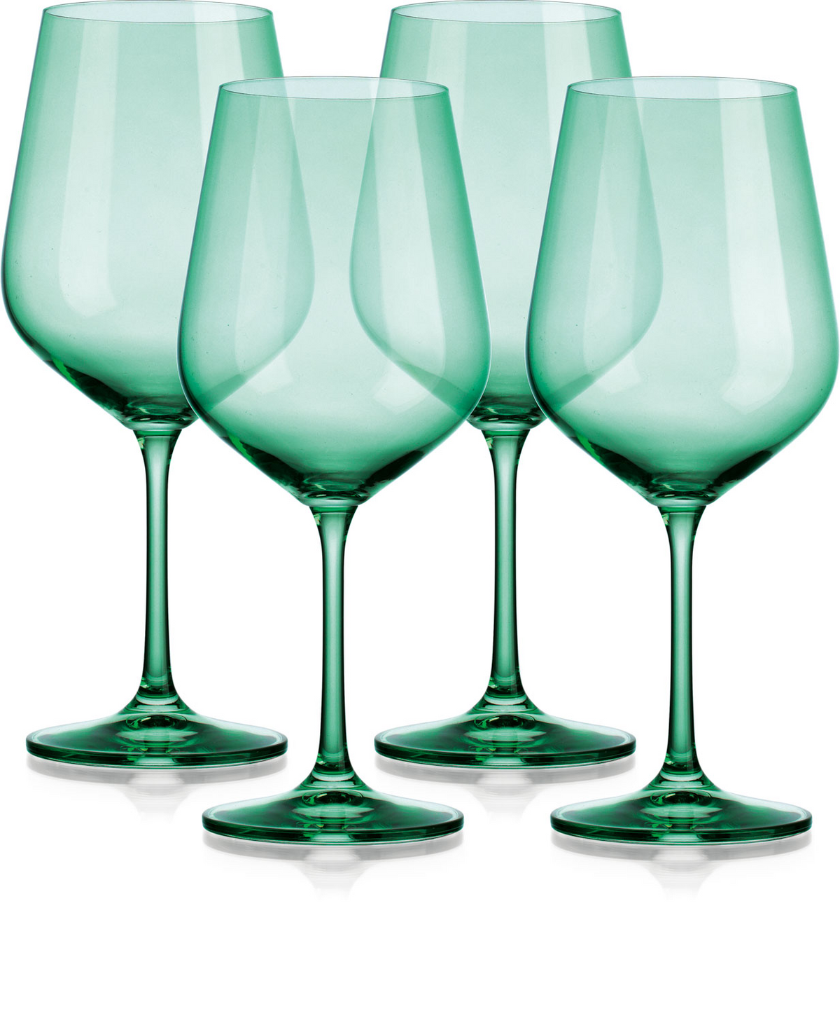 Set of Four Translucent Pale Green Large Wine Glasses.