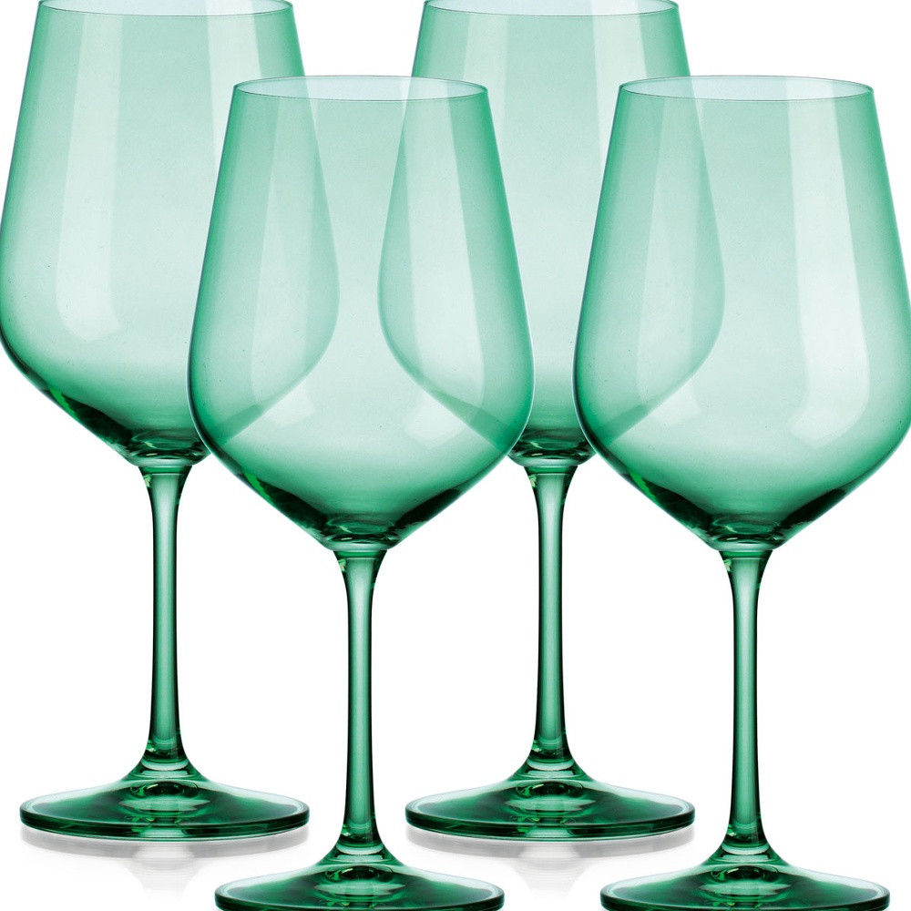 Set of Four Translucent Pale Green Large Wine Glasses.