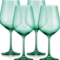 Set of Four Translucent Pale Green Large Wine Glasses.