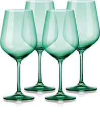 Set of Four Translucent Pale Green Large Wine Glasses.