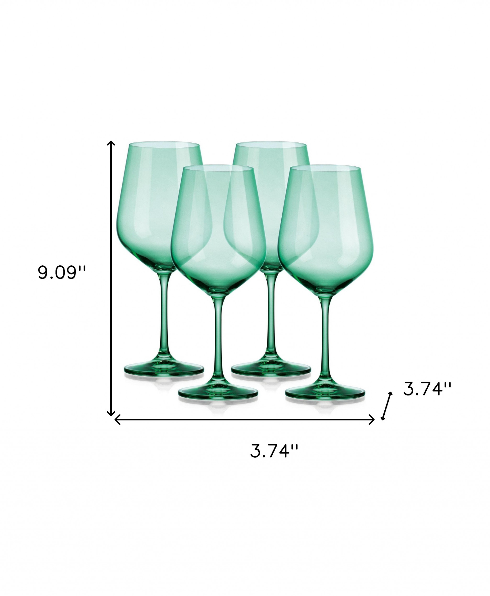 Set of Four Translucent Pale Green Large Wine Glasses.