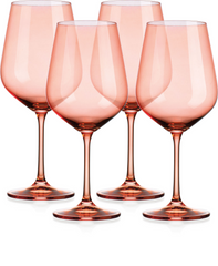 Set of Four Translucent Blush coral Large Wine Glasses.