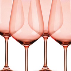 Set of Four Translucent Blush coral Large Wine Glasses.