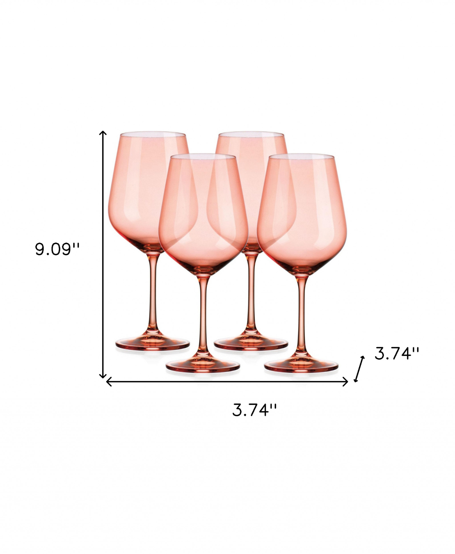 Set of Four Translucent Blush coral Large Wine Glasses.