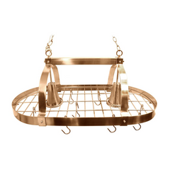 2 Light Kitchen Pot Rack with Downlights Copper Finish