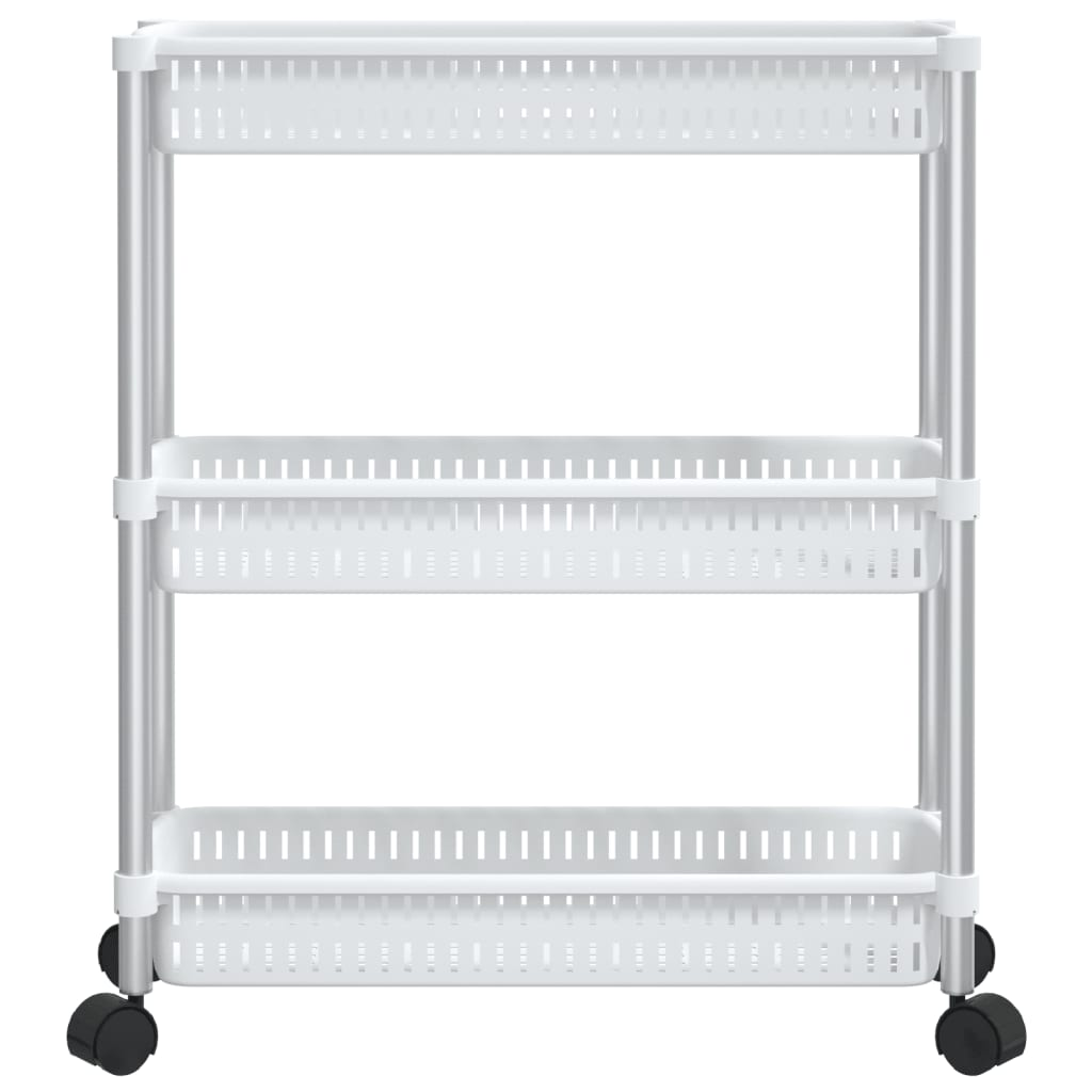 vidaXL 3-Tier Storage Trolley Silver and White Aluminum.