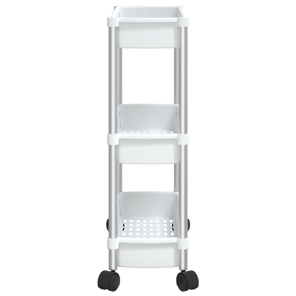 vidaXL 3-Tier Storage Trolley Silver and White Aluminum.