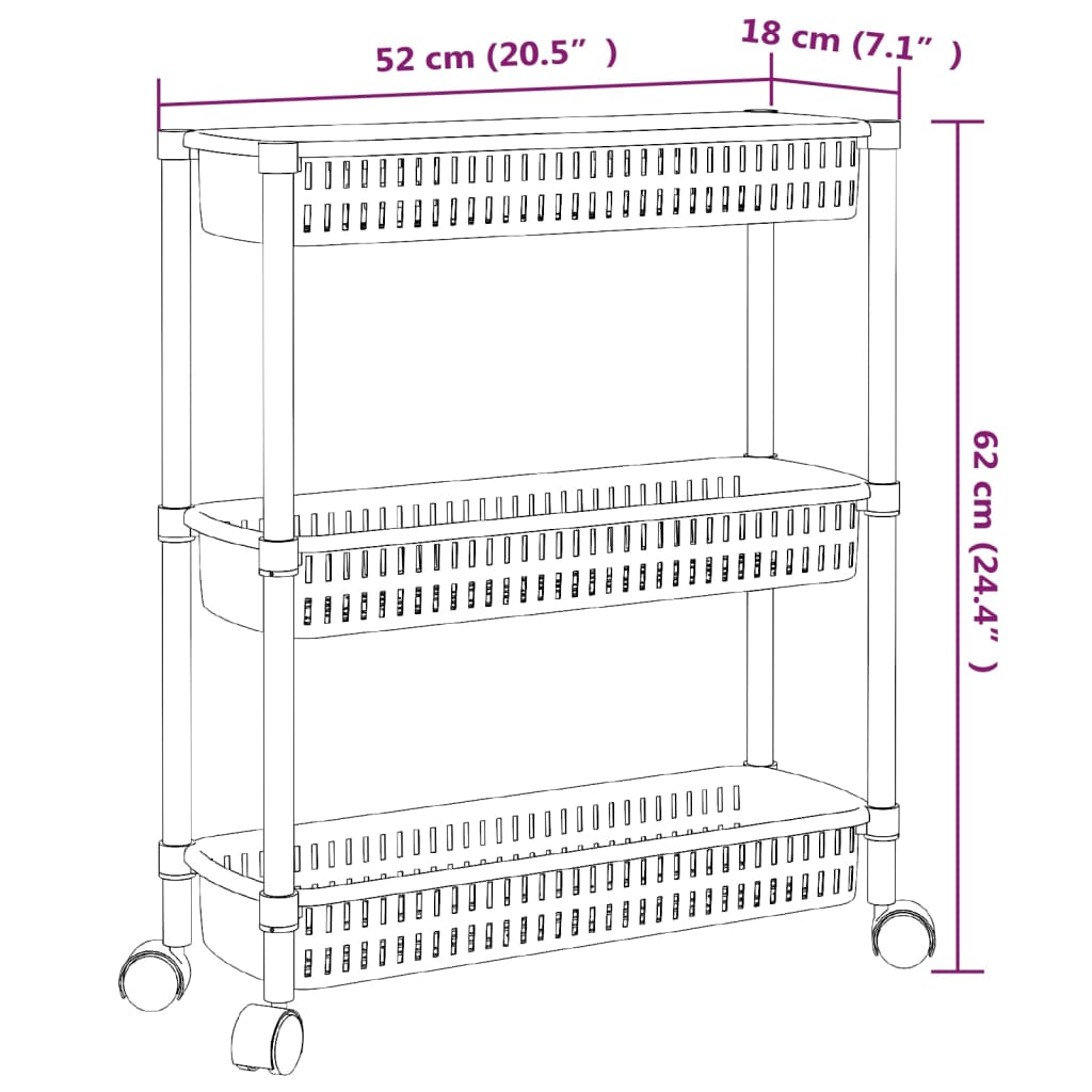 vidaXL 3-Tier Storage Trolley Silver and White Aluminum.