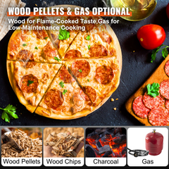 VEVOR Multi-fuel Outdoor Pizza Oven, 12 inch Wood Fired & Gas Pizza Maker with Rotating Pizza Stone, Propane Pellet Dual Fuel Pizza Grill for Backyard, Portable Pizza Ovens for Outside, CSF Certified