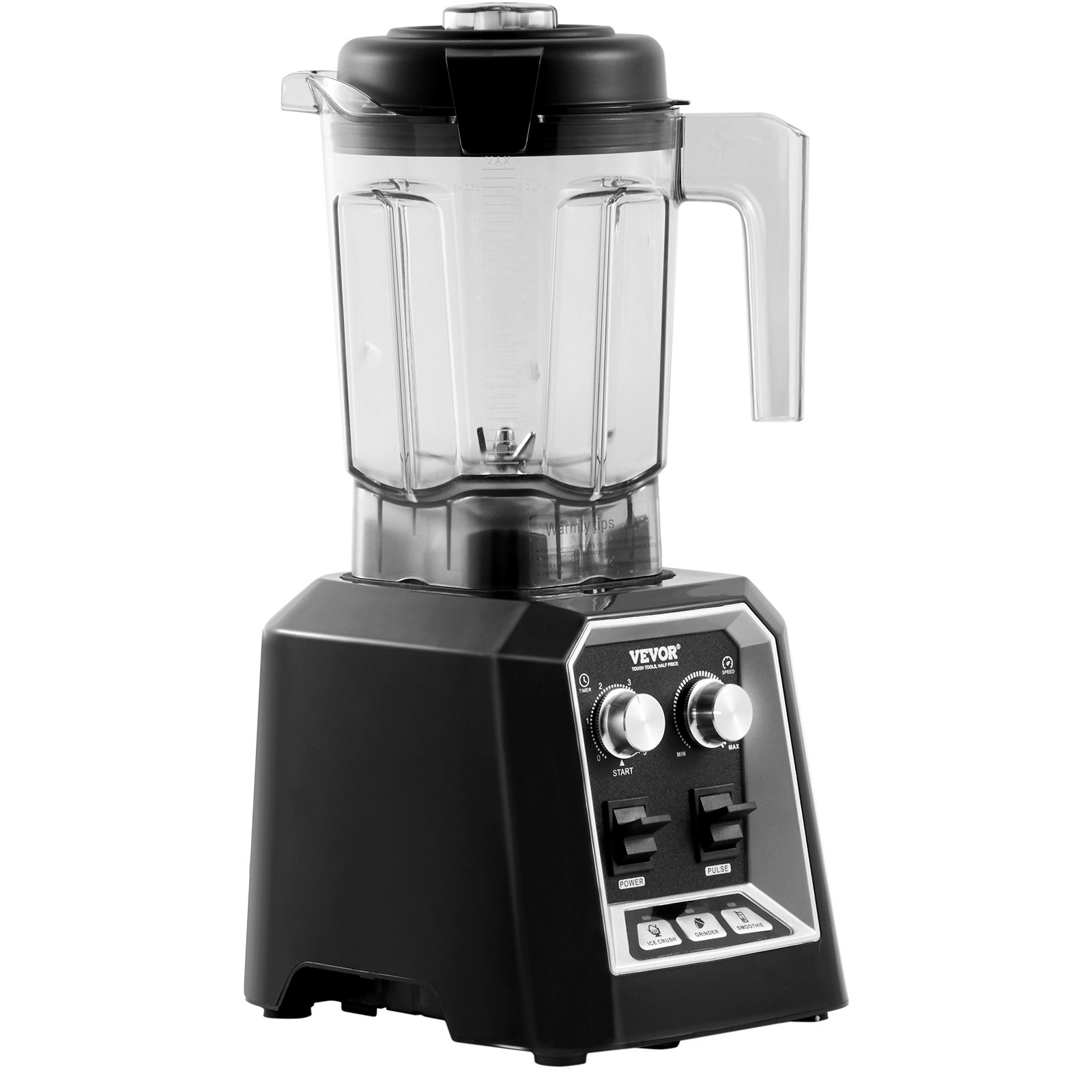 VEVOR Professional Blender, Commercial Countertop Blenders, 68 oz Jar Blender Combo, Stainless Steel 3 Functions Blender, for Frozen Drinks, Shakes, Smoothies, Peree, and Crush Ice, Black.