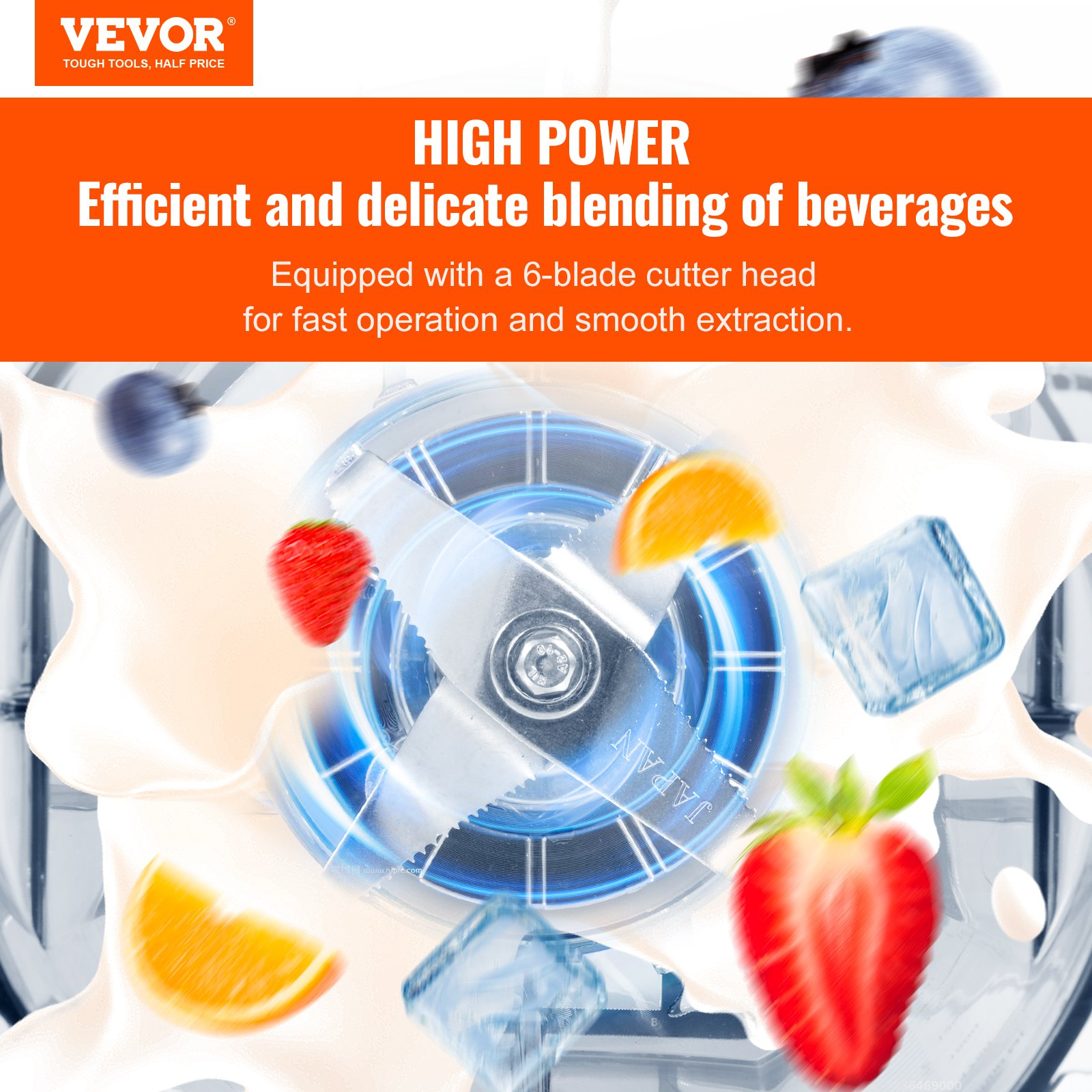 VEVOR Professional Blender with Shield, Commercial Countertop Blenders, 68 oz Jar Blender Combo, Stainless Steel 9 Speed & 5 Functions Blender, for Shakes, Smoothies, Peree, and Crush Ice, White.