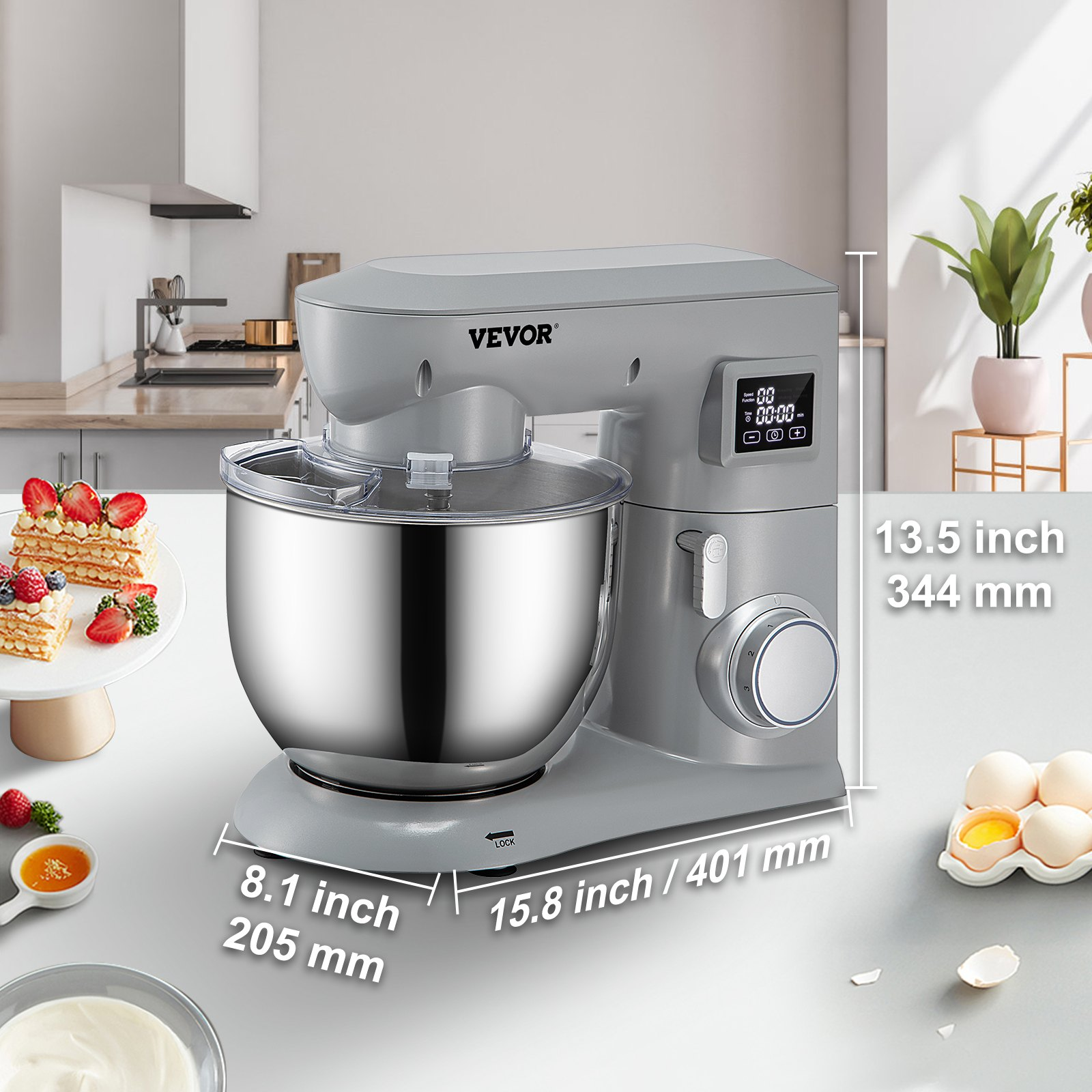 VEVOR 450W Stand Mixer 6-Speed Tilt-Head Dough Mixer 7.4 Qt Bowl 3 Attachments