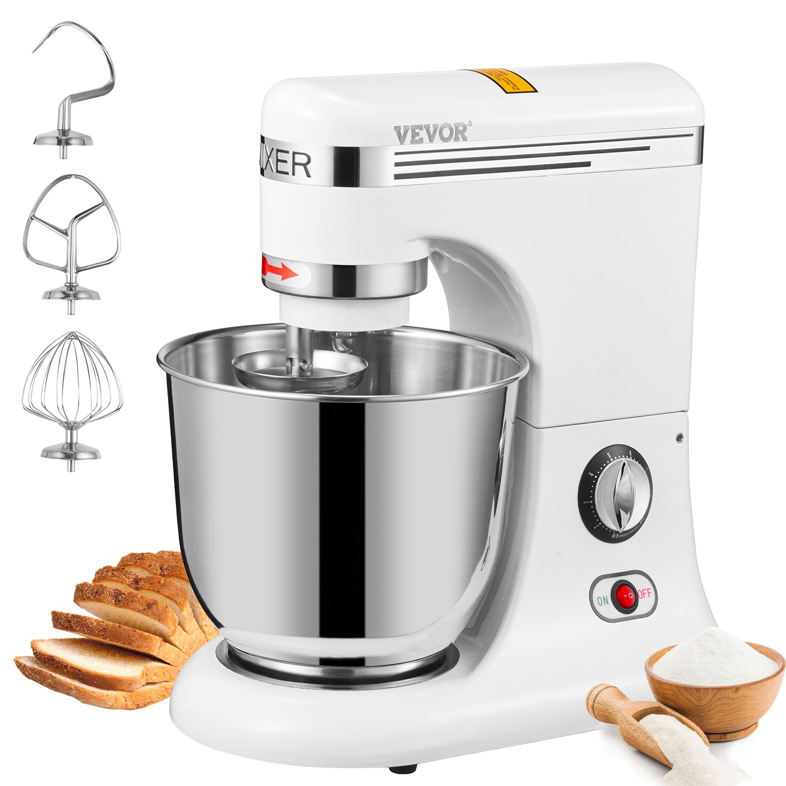 VEVOR 600W Stand Mixer 11-Speed Tilt-Head Dough Mixer 7.4 Qt Bowl 3 Attachments